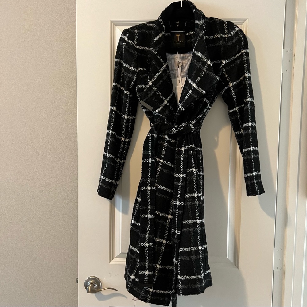 NWT Ted Baker Black Plaid Trench Coat